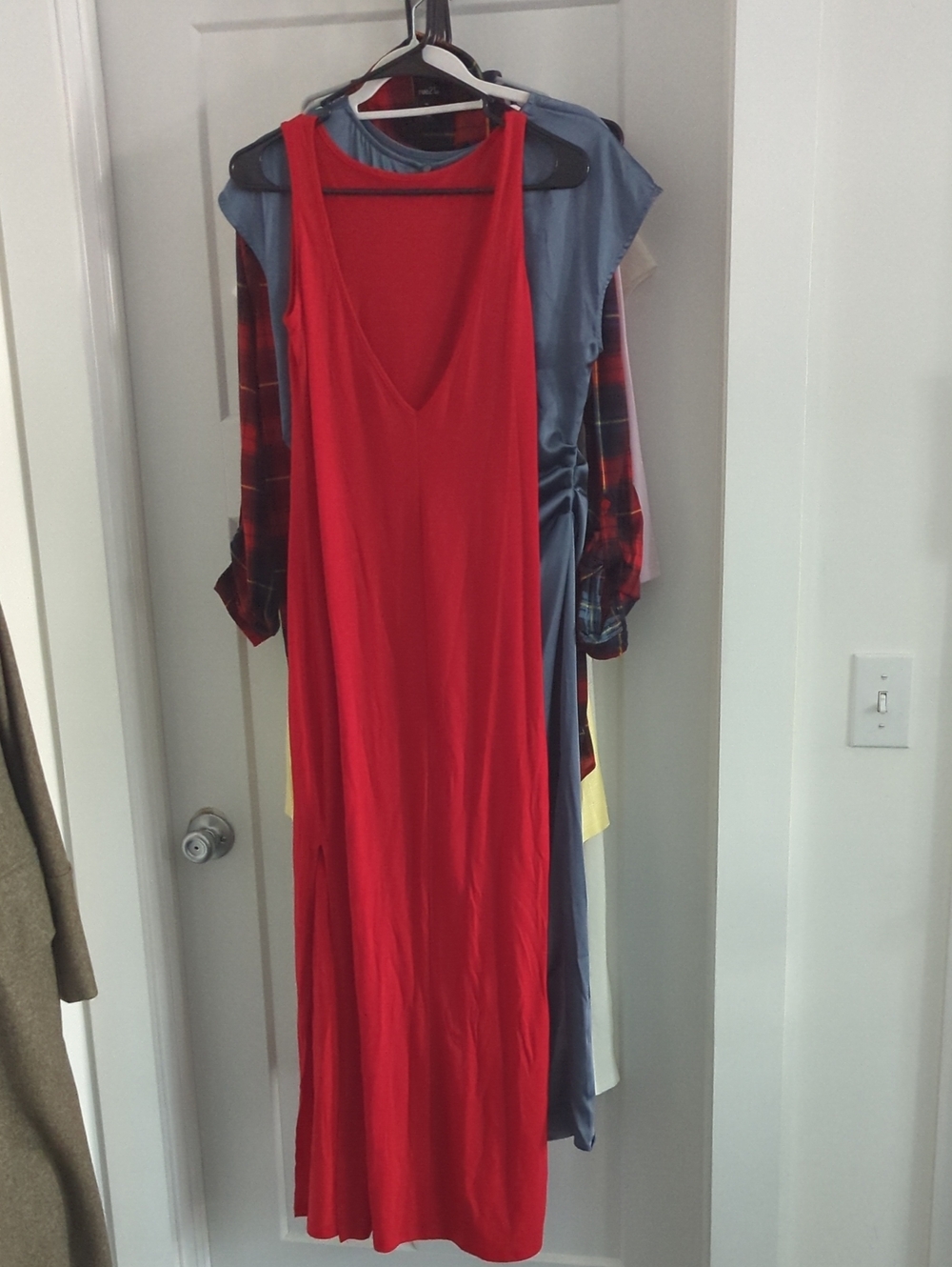 2012 Vintage Forever 21 Red Deep V Neck High Slit Maxi Dress - S
